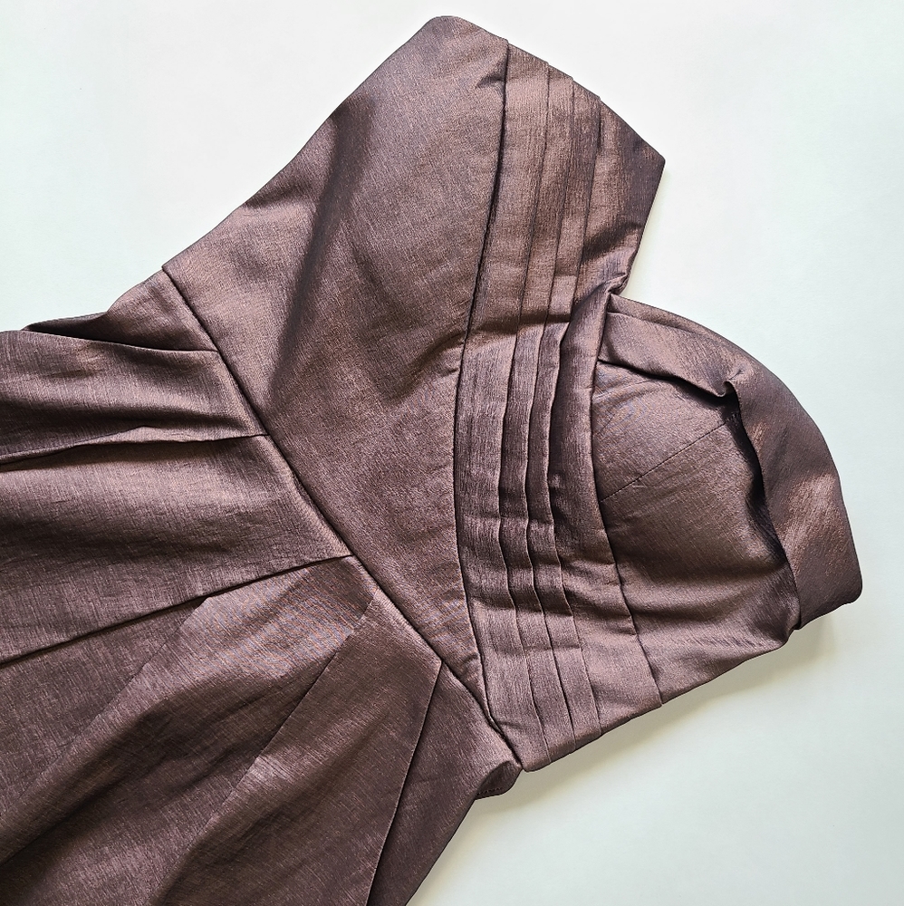 Max & Cleo metallic lilac strapless mini dress